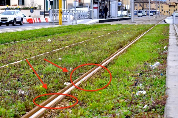 Un tratto della tramvia in via del Sansovino a Firenze