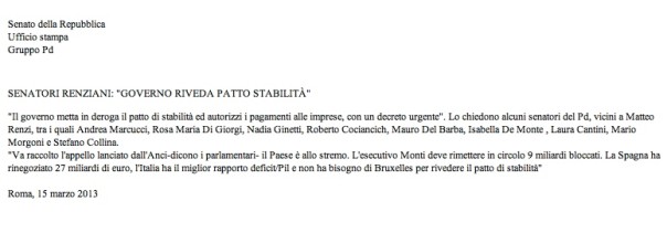 Il documento dei senatori renziani
