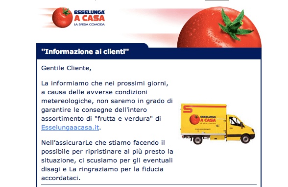 Il messaggio inviato da Esselunga ai clienti della spesa a casa