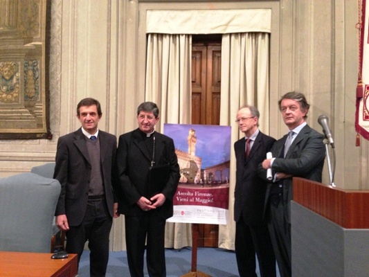 Da sinistra il rettore Alberto Tesi, il cardinale Giuseppe Betori, l'assessore alla Cultura Sergio Givone e il commissario del Maggio Francesco Bianchi