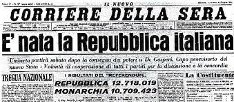 La prima pagina del Corriere della Sera dopo il referendum del 2 giugno 1946