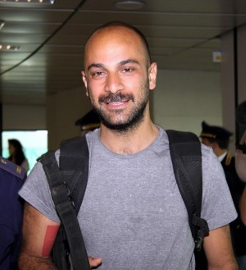 Daniele Stefanini, 28 anni di Livorno, al suo arrivo all'aeroporto di Fiumicino