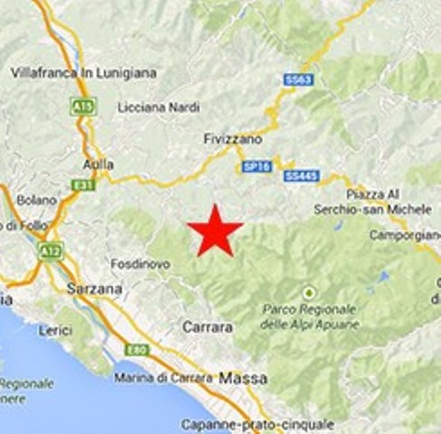 La zona delle Apuane dove si è registrata la scossa di magnitudo 2.8