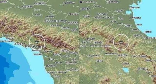 La cartina illustra la zona dove da settimane trema la terra tra Toscana ed Emilia-Romagna