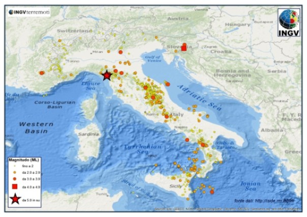 Mappa dei terremoti dell'Ingv