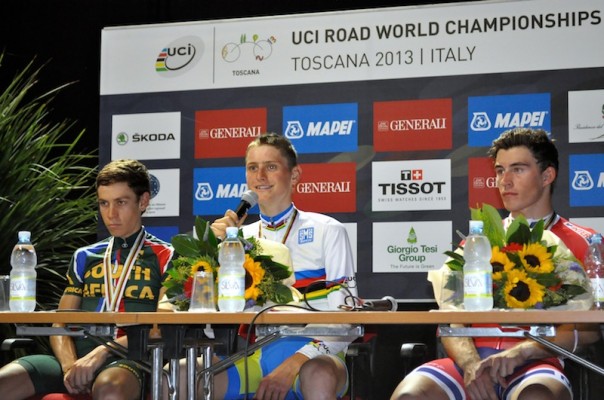 da sinistra Louis Meintejes (argento), Matej Mohoric (oro), Sondre Enger (bronzo)