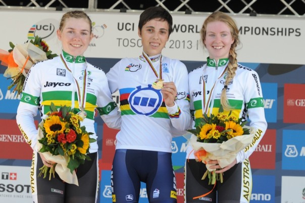 Il podio della gara a cronometro individuale femminile