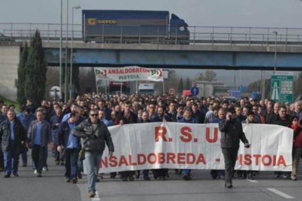 Lavoratori dell'Ansaldobreda sulla superstrada