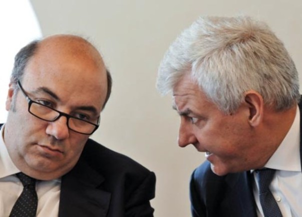 L'ad di Mps Fabrizio Viola ed il Presidente Alessandro Profumo