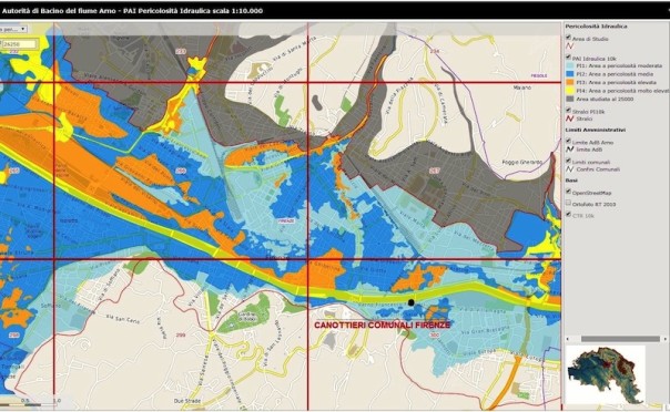 La mappa della pericolosità idraulica delle zone di Firenze 