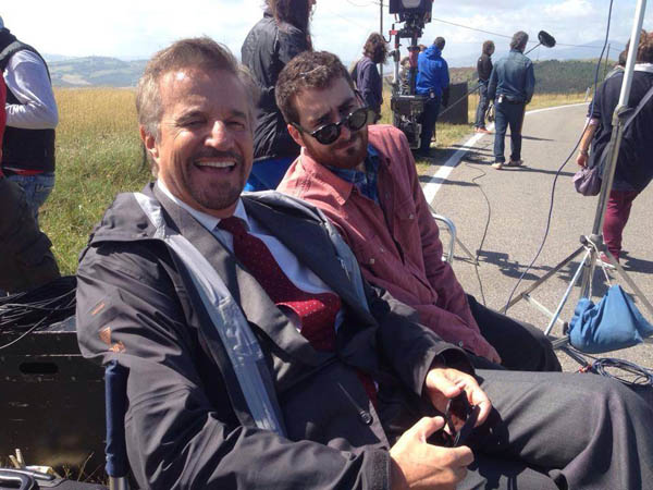 Chiristian De Sica durante le riprese del film a Radicofani