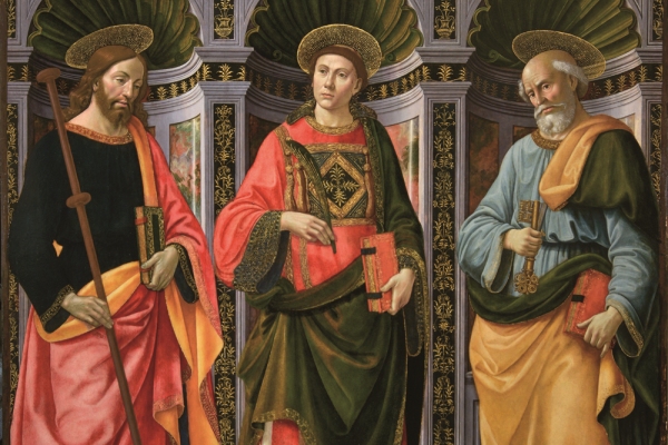 Santo Stefano tra i Santi Giacomo maggiore e Pietro» di Domenico Ghirlandaio 
