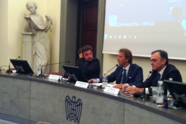 Da sinistra, Pieraccioni Giorgino e Rossi al convegno di Confindustria