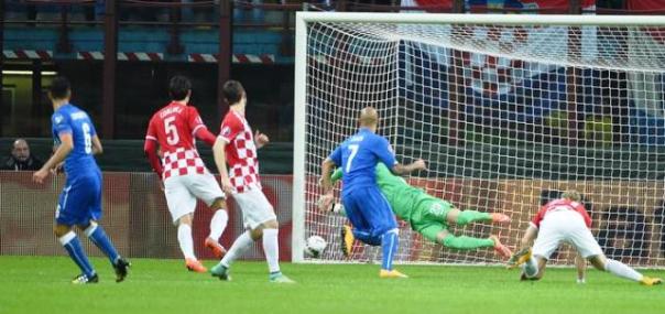 Italia-Croazia, il vantaggio azzurro siglato dal Candreva