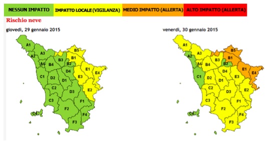 Allerta neve in Toscana venerdì 30 gennaio