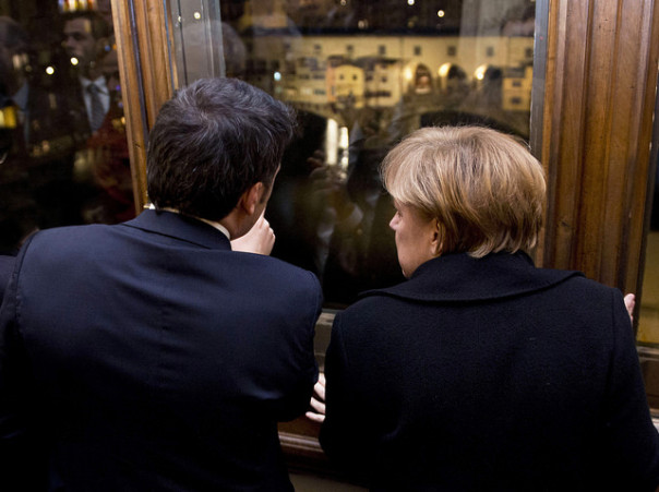 Angela Merkel e Matteo Renzi alla Galleria degli Uffizi