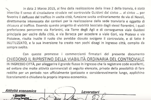 La petizione con le firme dei commercianti di viale Guidoni indirizzata a Palazzo Vecchio