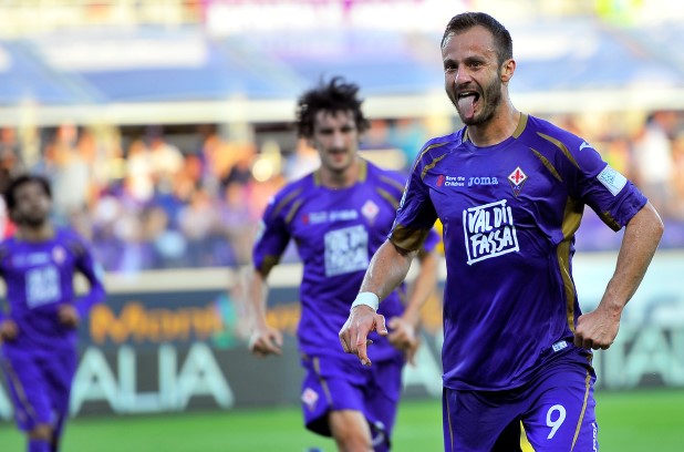 Fiorentina-Parma, l'esultanza di Gilardino dopo il gol (foto Giacomo Morini)
