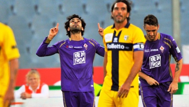 Fiorentina-Parma, l'esultanza di Salah dopo il gol (foto Giacomo Morini)