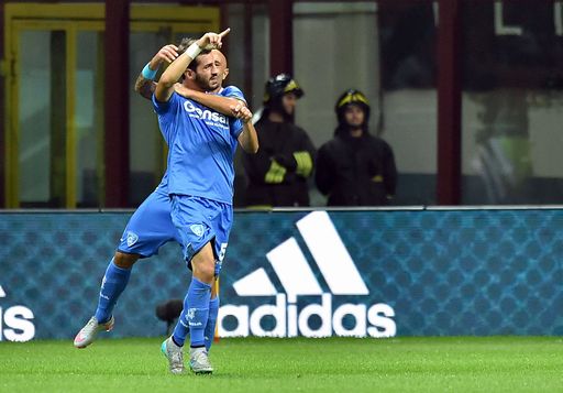 SPORT , CALCIO : MILAN - EMPOLI Milano, 29/08/2015 Serie A/Milan-Empoli Gol Empoli (1-1): esultanza Riccardo Saponara-Massimo Maccarone