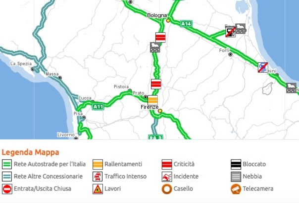 Critico il traffico stamani 19 ottobre sull'A1 tra Bologna e Firenze 