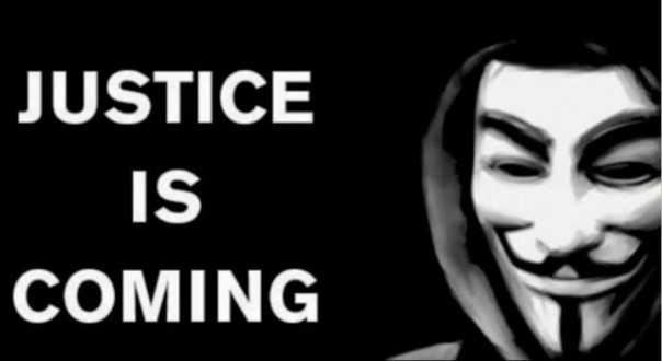 Justice in coming, un'immagine tratta dal profilo Facebook ufficiale di Anonymous Italia