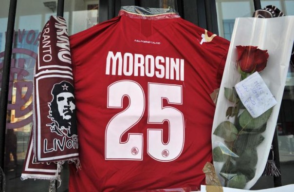 AS Livorno Jersey n°25 out of the Armando Picchi stadium in Livorno 15 April 2012 in memories to Livorno's player Piermario Morosini died yesterday during serie B italian championship Pescara vs Livorno in Pescara. ANSA/FRANCO SILVI