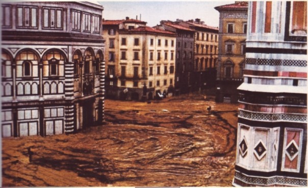 Una foto a colori dell'alluvione del 1966, del cui cinquantenario sabato 22 iniziano le celebrazioni ufficiali