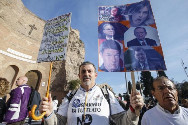 Un momento della manifestazione dei Comitati per il NO al referendum costituzionale, Roma, 27 novembre 2016. ANSA/FABIO FRUSTACI