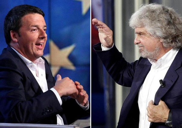 Combo del premier Matteo Renzi e il leader M5S Beppe Grillo ANSA