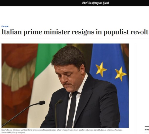 Rassegna stampa estera sulle dimissioni del premier Matteo Renzi, Roma, 5 dicembre 2016. ANSA/WEB ++ NO SALES, EDITORIAL USE ONLY ++