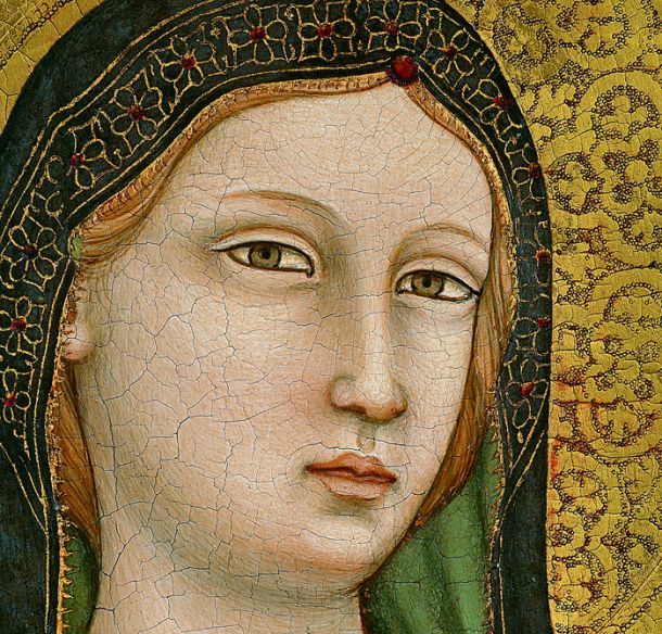 Maestro di Figline, Madonna col Bambino in trono fra sei angeli, sant’Elisabetta d’Ungheria e san Ludovico di Tolosa, particolare