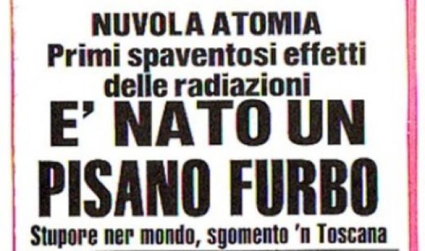 Uno dei titoli al veleno del giornale satirico livornese Il Vernacoliere