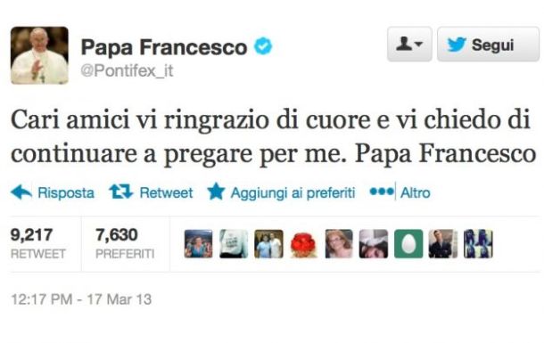 Il primo tweet di Papa Francesco