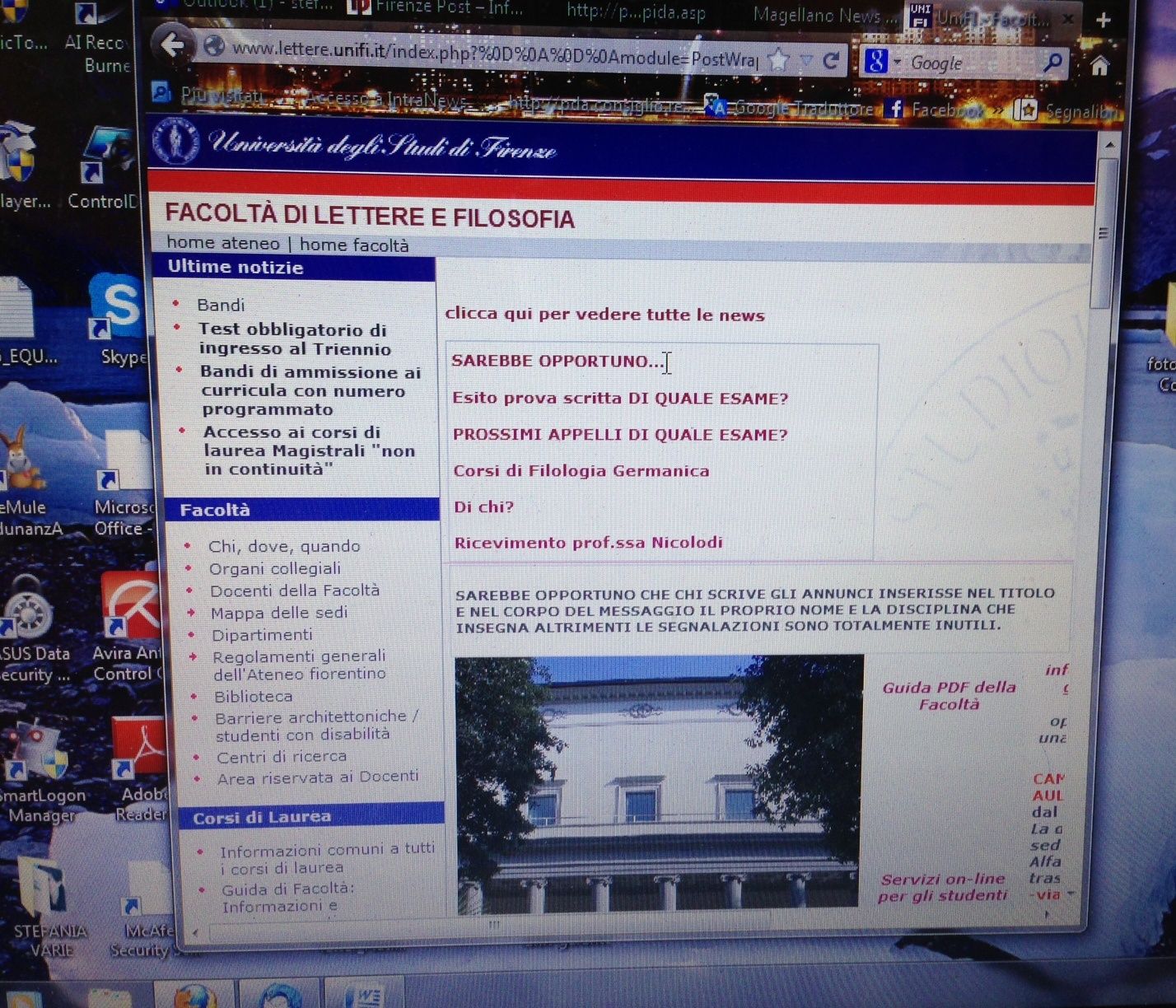 Sul sito Unifi nel quadro delle news professori sbeffeggiati