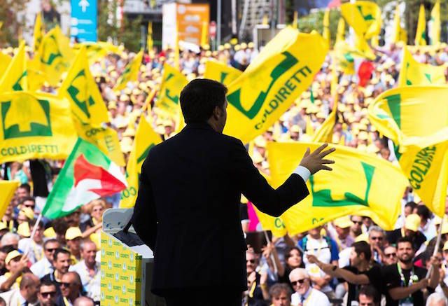 Il premier Matteo Renzi all'assemblea di Coldiretti