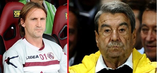 Davide Nicola (a destra) è stato esonerato dal presidente del Livorno Spinelli (a destra)