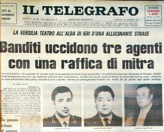 La prima pagine de Il Telegrafo del 23 ottobre 1975