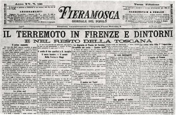 La prima pagina del giornale fiorentino Fieramosca