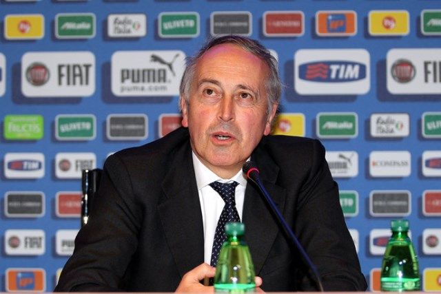 Giancarlo Abete, presidente Figc, a Coverciano