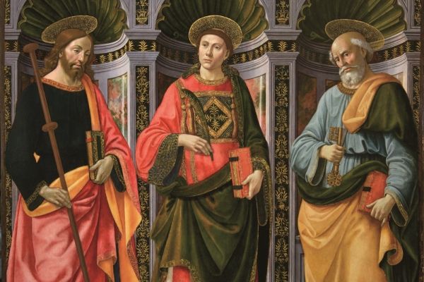 Santo Stefano tra i Santi Giacomo maggiore e Pietro» di Domenico Ghirlandaio