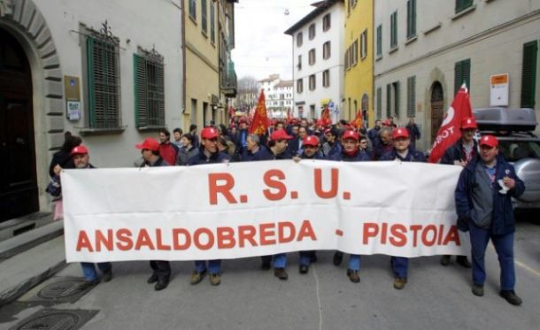 Lavoratori dell'Ansaldobreda per le vie di Pistoia