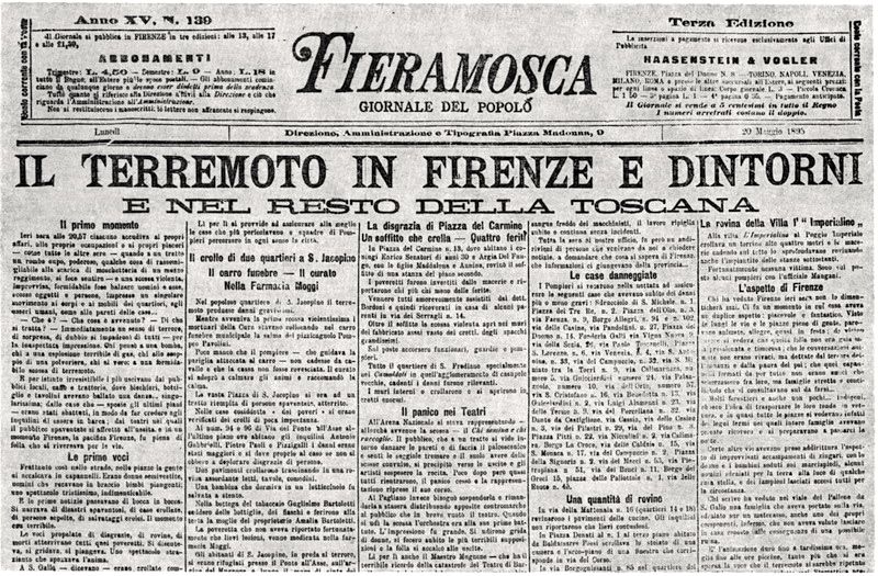 La prima pagina del giornale fiorentino Fieramosca