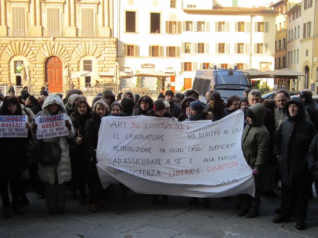 Presidio dei lavoratori del Comune sotto Palazzo Vecchio