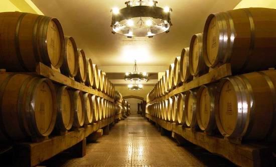Le botti di vino in una cantina