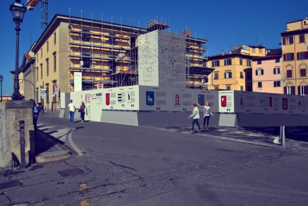 Rendering delle pannellature di Wecantiere in piazza Mentana a Firenze (Fonte: wecantiere.org)
