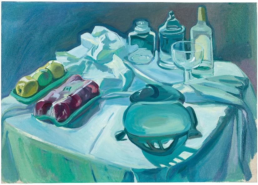 Natura morta con autoritratto come sfera di vetro, circa 1970-1973 olio su tela, Maria Lassnig Foundation