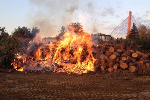 L'incendio di legnami alla Ditta Pistocchi stamani 20 settembre