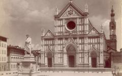 Un'immagine ottocentesca di Piazza Santa Croce, con la statua di Dante al centro